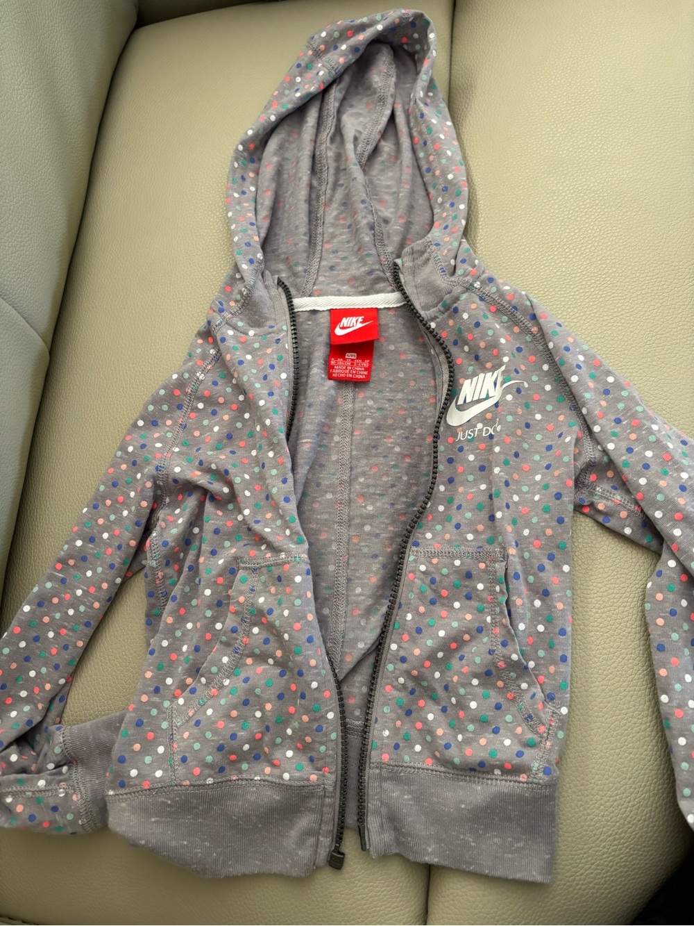 Nike Gray Kids' Hooded Zip Jacket with Multicolor Polka Dots